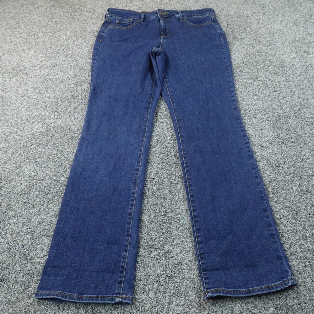 NYDJ Jeans Womens 12 Dark Blue Denim Pants Marilyn Straight Lift Tuck Stretch